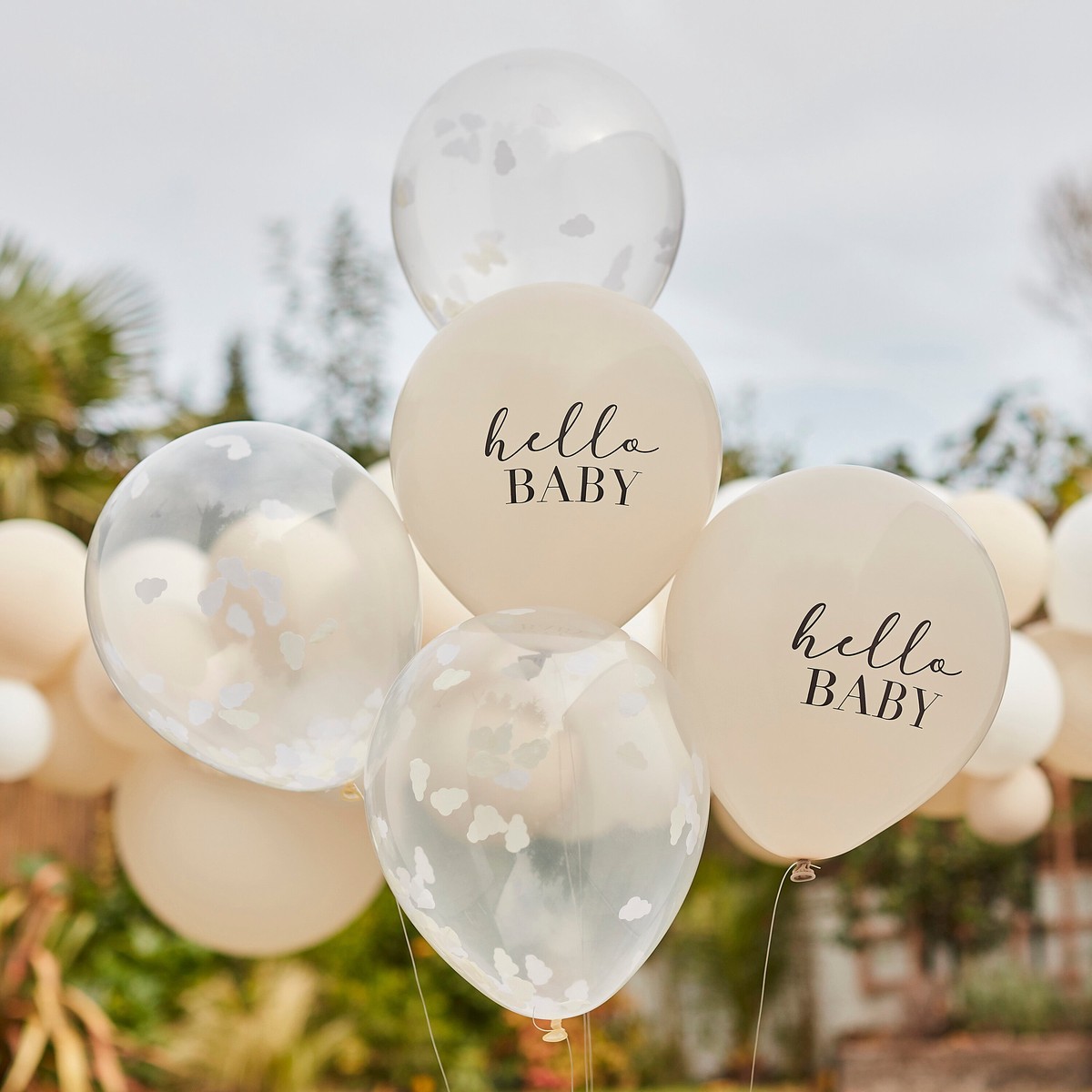 Hello Baby Taupe and Cloud Confetti Baby Shower Balloons - Default Title