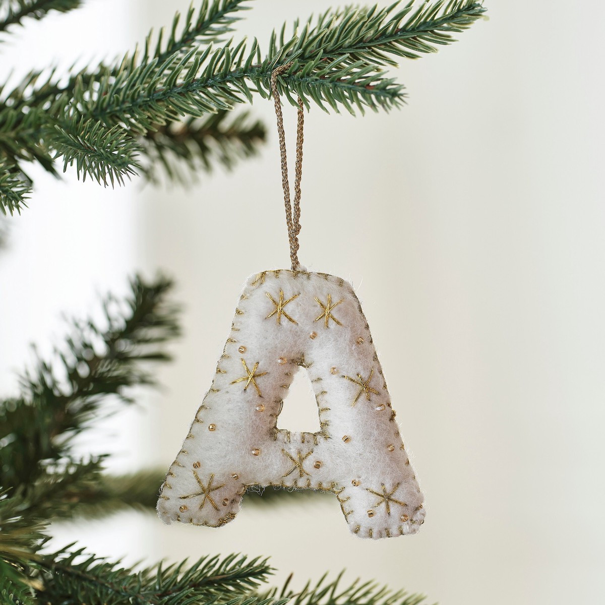 Alphabet Initial Embroidered Felt Christmas Tree Decoration - A