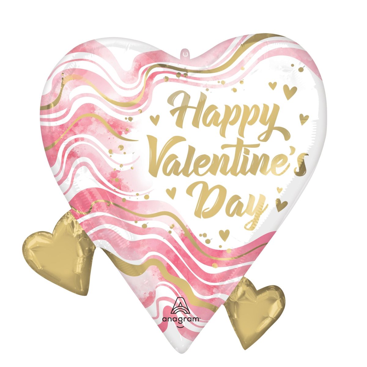 "Happy Valentines Day" Blush Marble Heart Supershape Mylar Foil Balloon, 20 Inches, 1 Count - Default Title