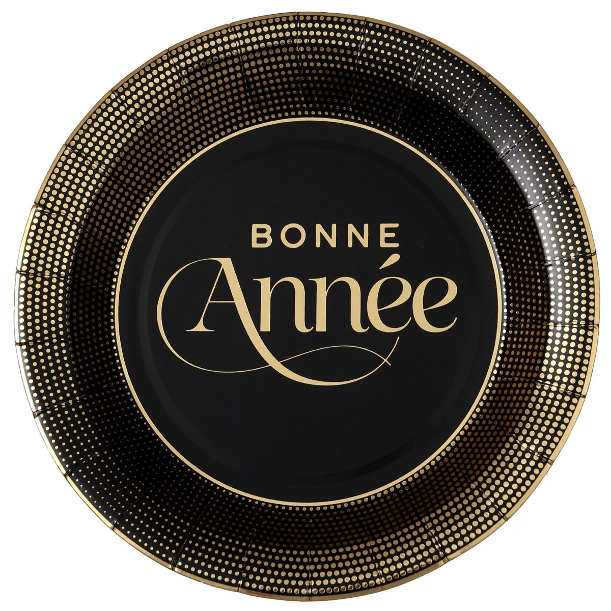 Black and Gold "Bonne Anne" Large Round Lunch Paper Plates, 9 Inches, 10 Count - Default Title