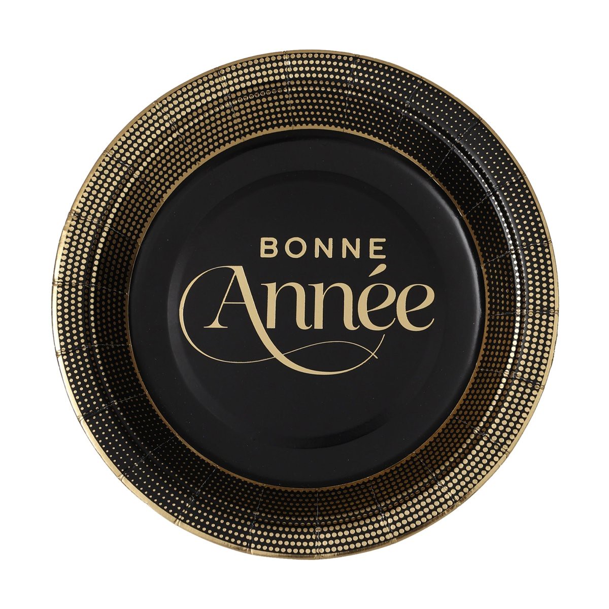 Black and Gold "Bonne Anne" Small Round Dessert Paper Plates, 7 Inches, 10 Count - Default Title