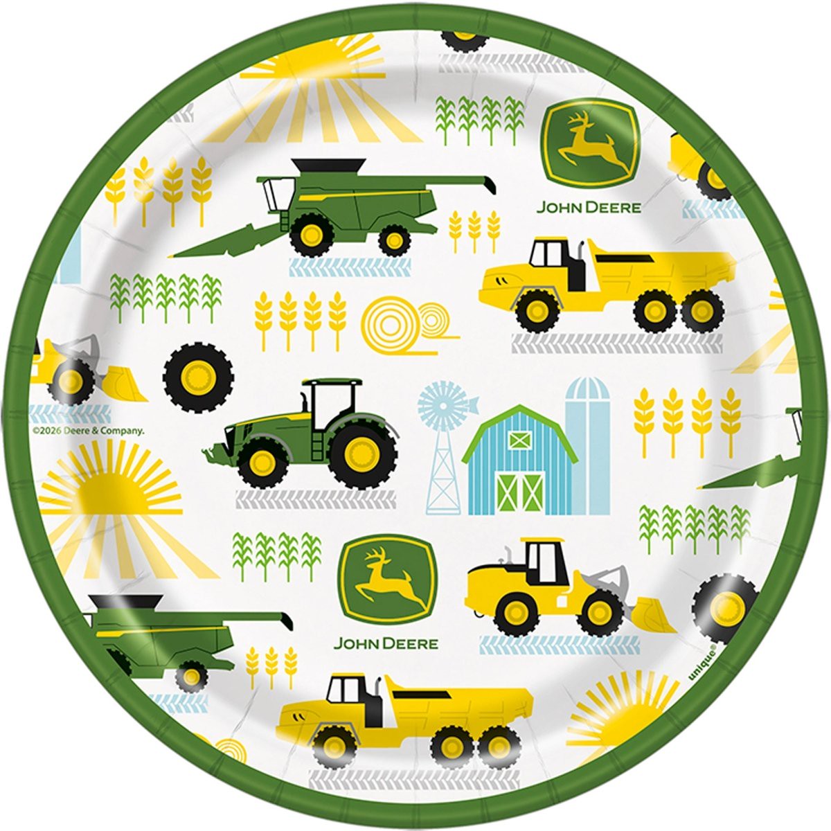 John Deere Birthday Party Small Round Dessert Paper Plates, 7 Inches, 8 Count - Default Title