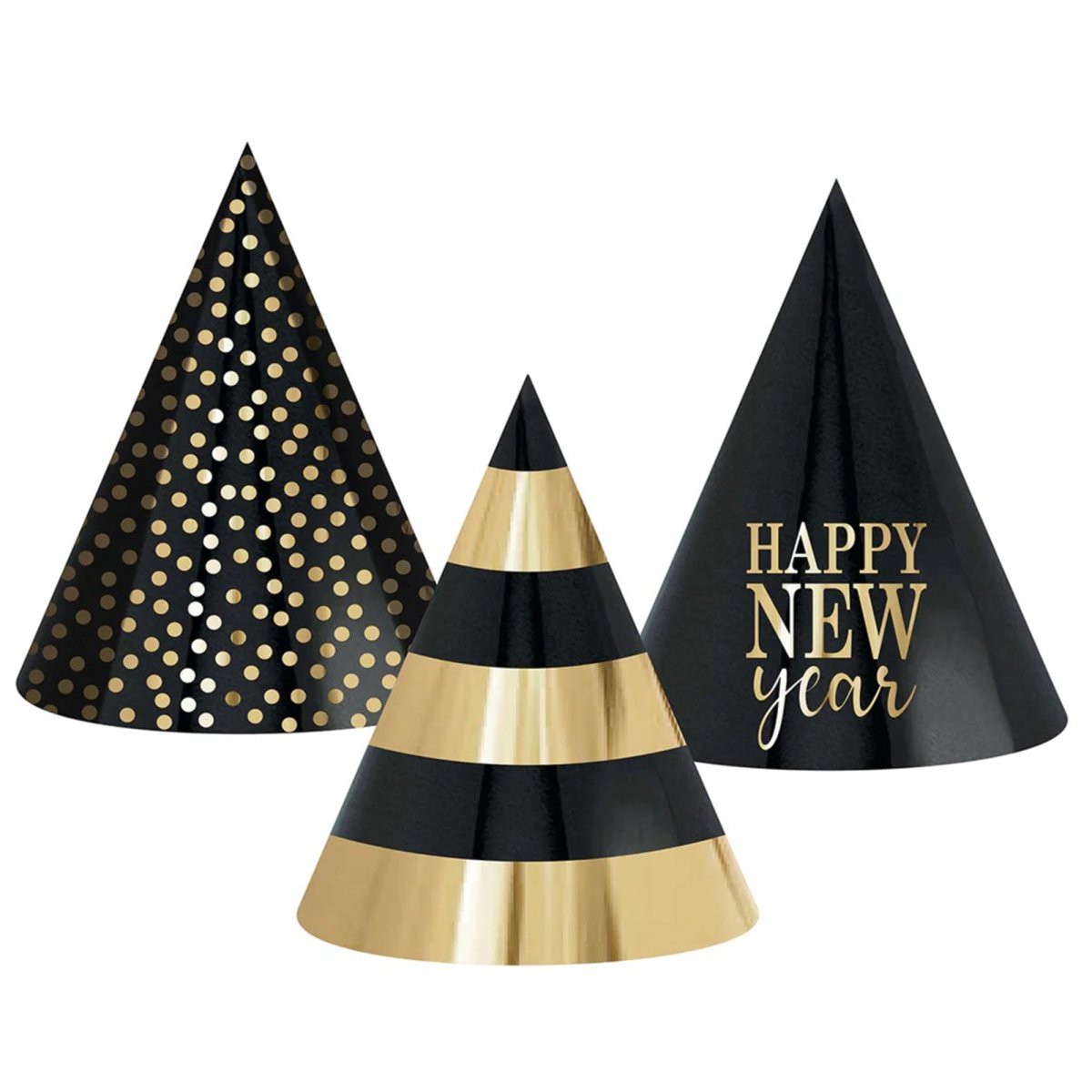 Gold and Black "Happy New Year" Paper Party Hats, 6 Count - Default Title