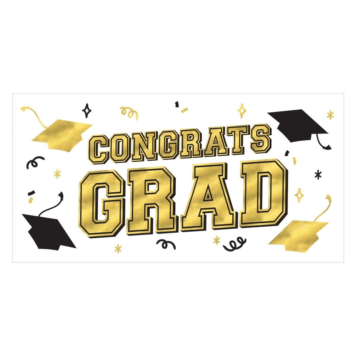 'Congrats Grad' Large Banner, Black and Gold, 1 Count - Default Title