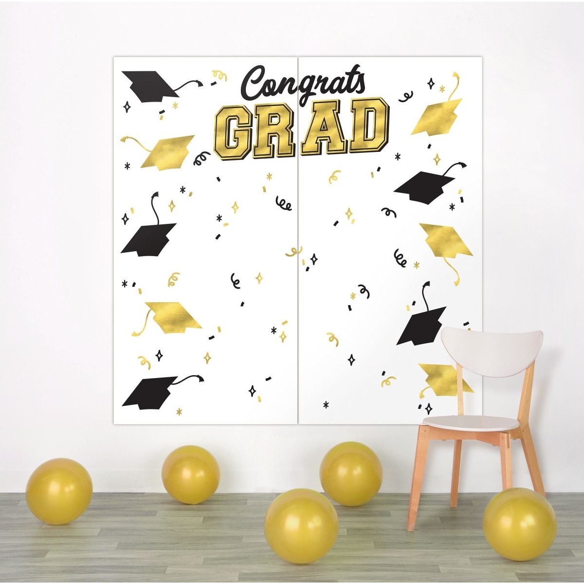 'Congrats Grad' Scene Setter, Black, Silver and Gold, 1 Count - Default Title