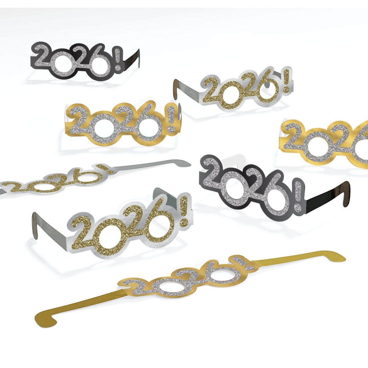 New Year 2026 Paper Glitter Glasses, 8 Count - Default Title