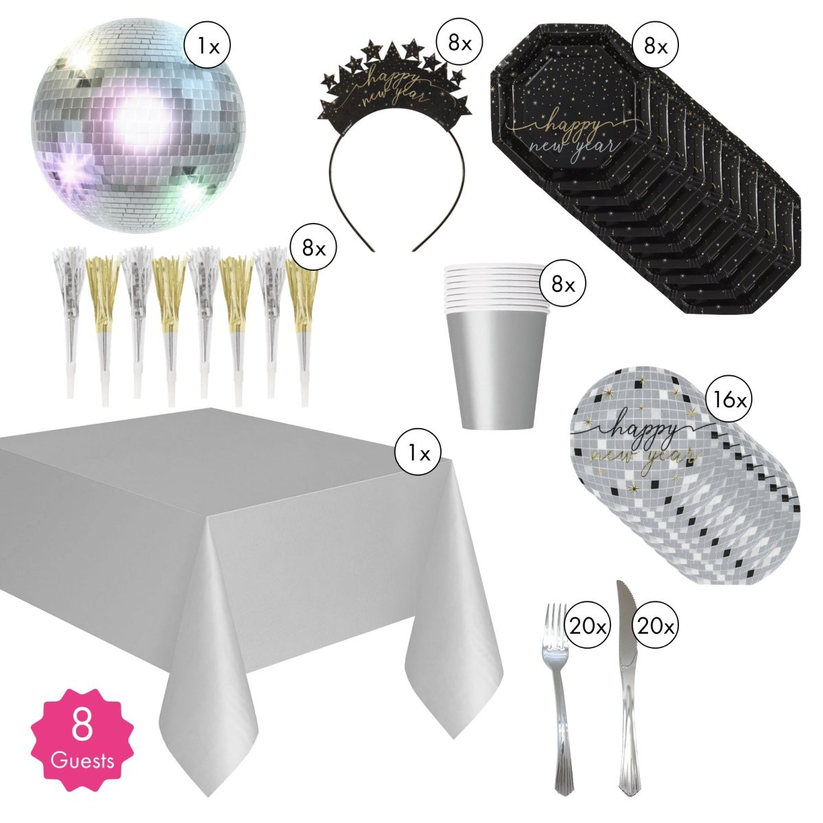 Disco New Year Party Supplies Kit, 8 Guests - Default Title