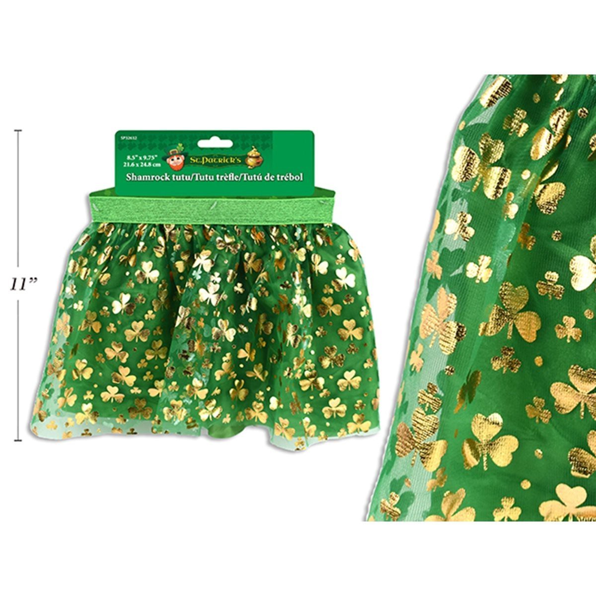 St-Patrick's Day Green Shamrock Tutu with Elastic Waist for Adults - Default Title