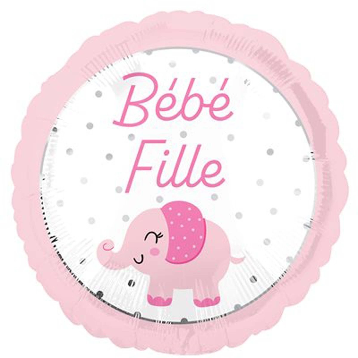 "Bb Fille" Elephant Round Foil Balloon, White and Pink, 18 Inches, 1 Count - Default Title