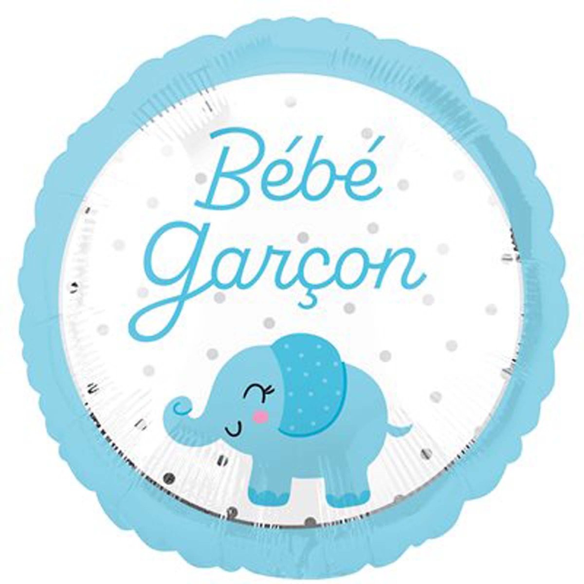"Bb Garon" Elephant Round Foil Balloon, White and Blue, 18 Inches, 1 Count - Default Title