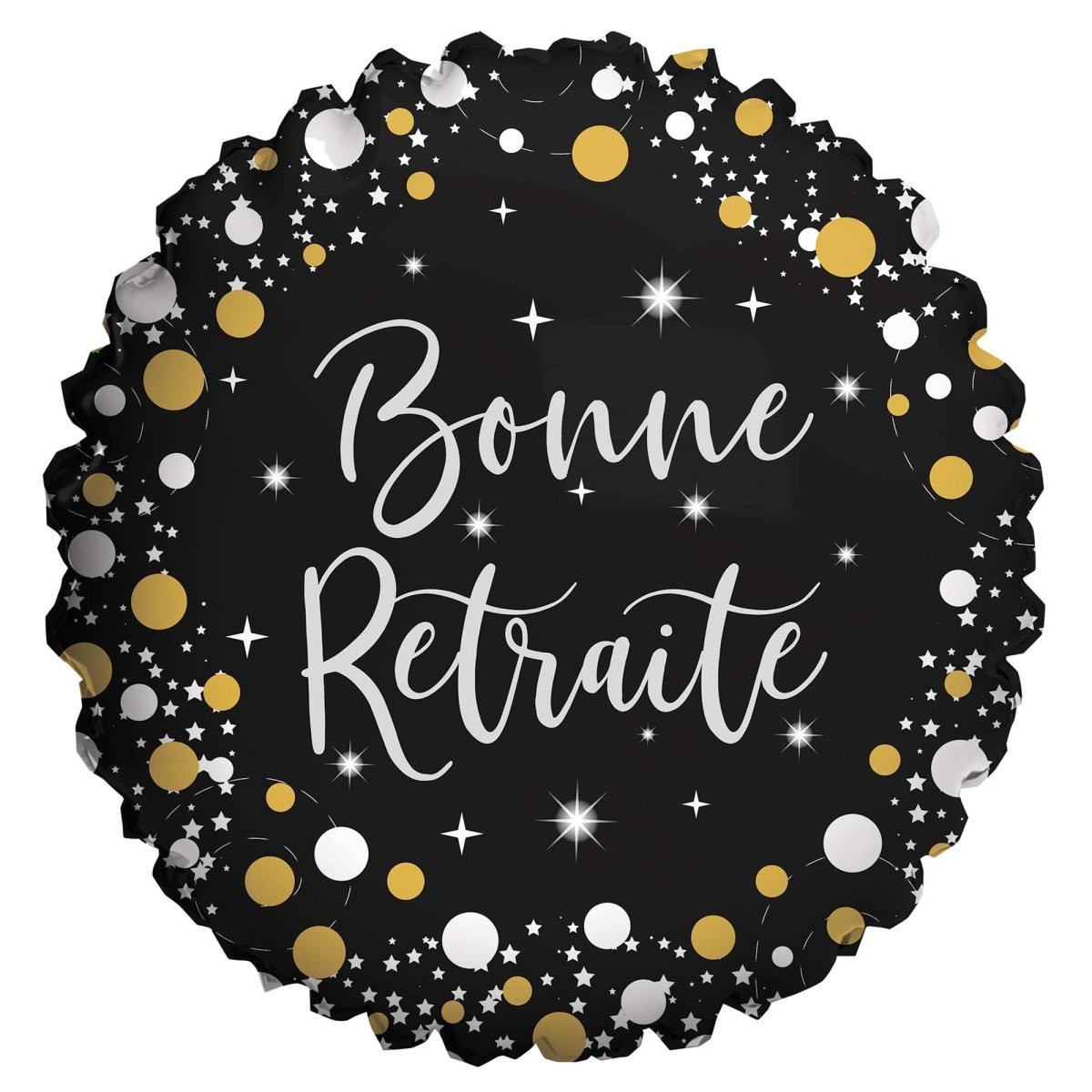 "Bonne Retraite" Round Foil Balloon, Black, Gold and Silver, 18 Inches, 1 Count - Default Title