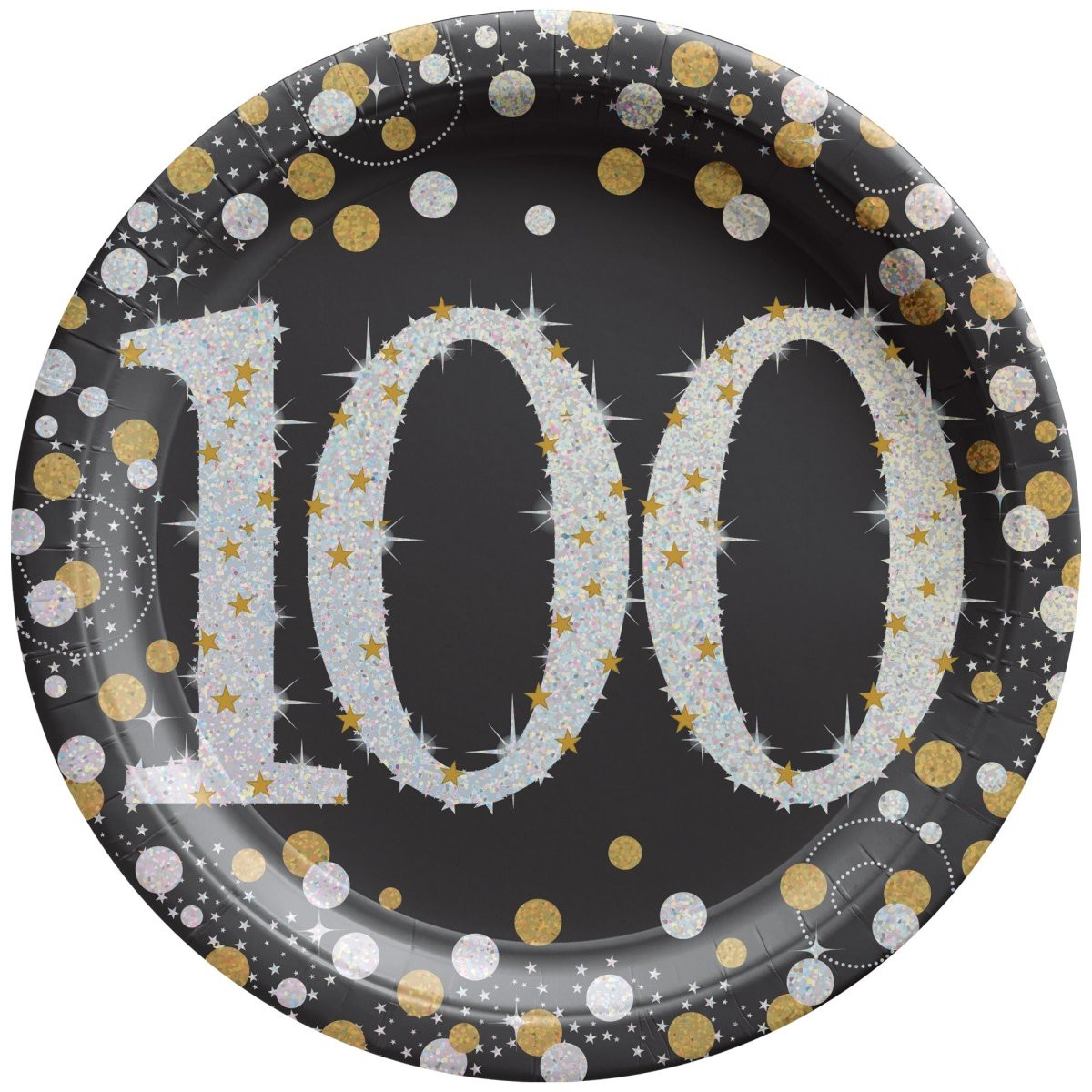 100th Sparkling Celeb Small Round Dessert Paper Plates, 7 Inches, 8 Count - Default Title