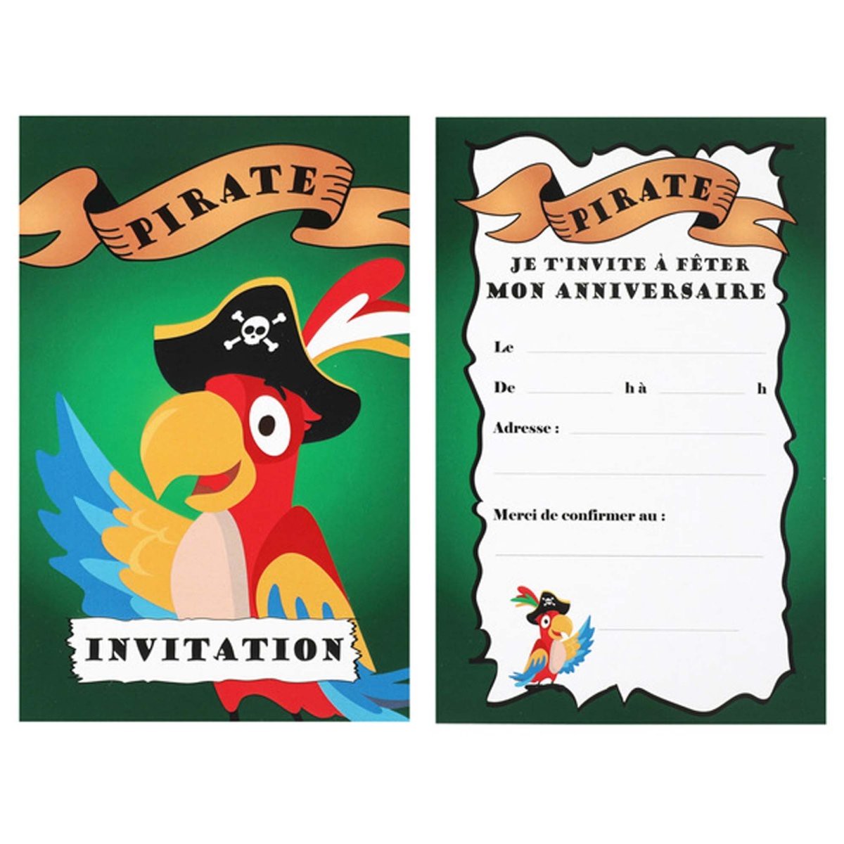 Ahoy Pirate Birthday Paper Invitation Cards, French Version, 6 Count - Default Title