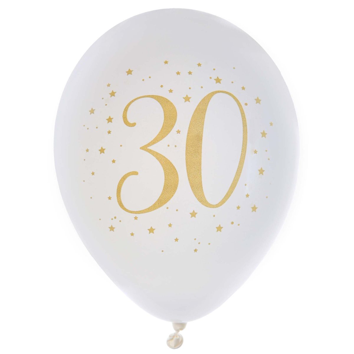 White and Gold 30th Birthday Latex Balloons, 12 Inches, 6 Count - Default Title