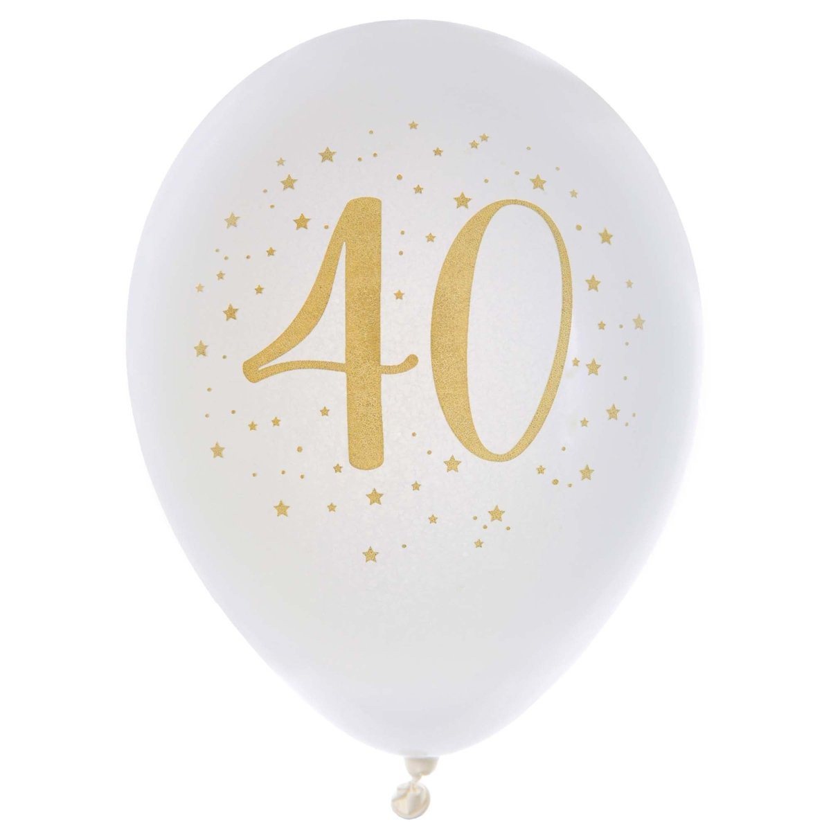 White and Gold 40th Birthday Latex Balloons, 12 Inches, 6 Count - Default Title