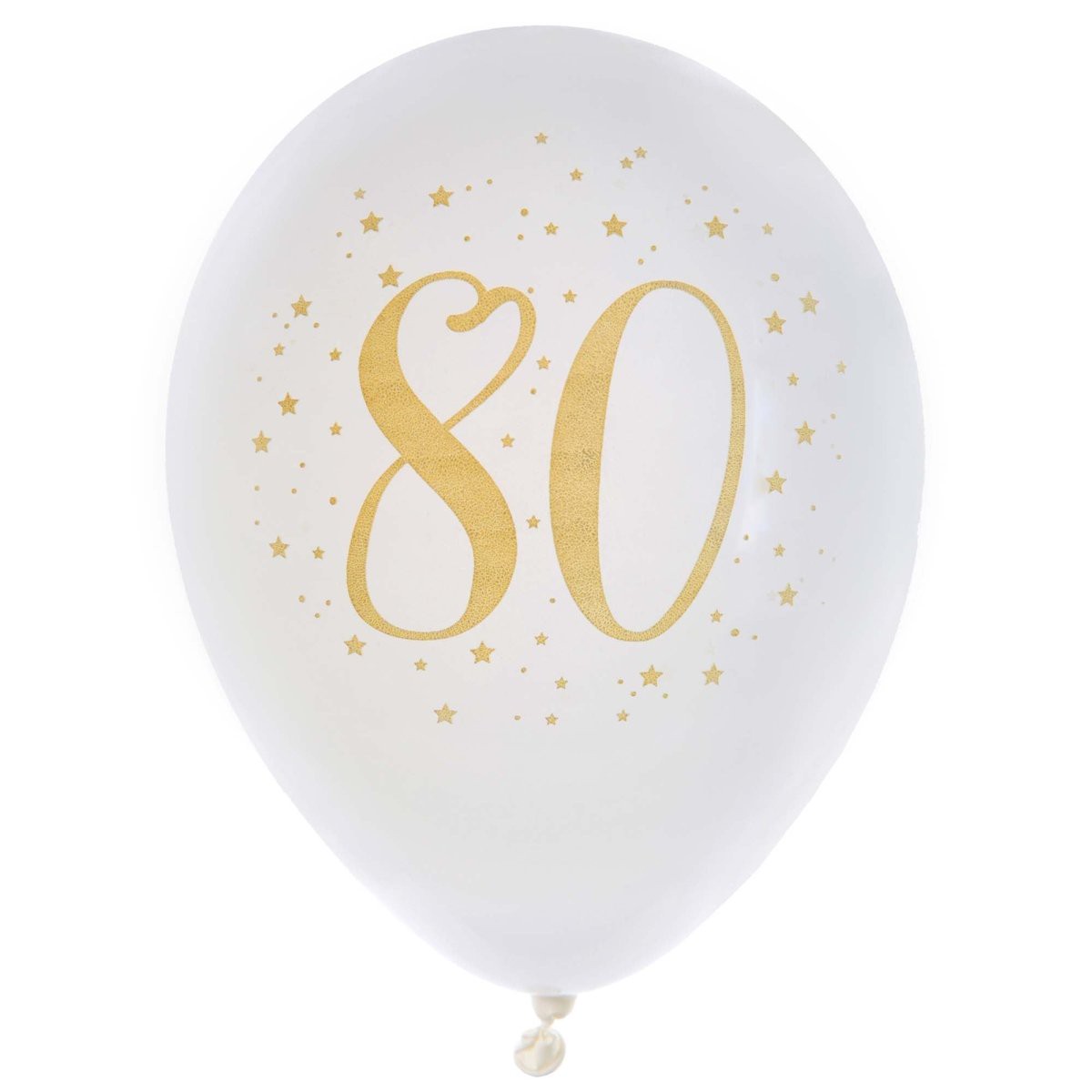 White and Gold 80th Birthday Latex Balloons, 12 Inches, 6 Count - Default Title