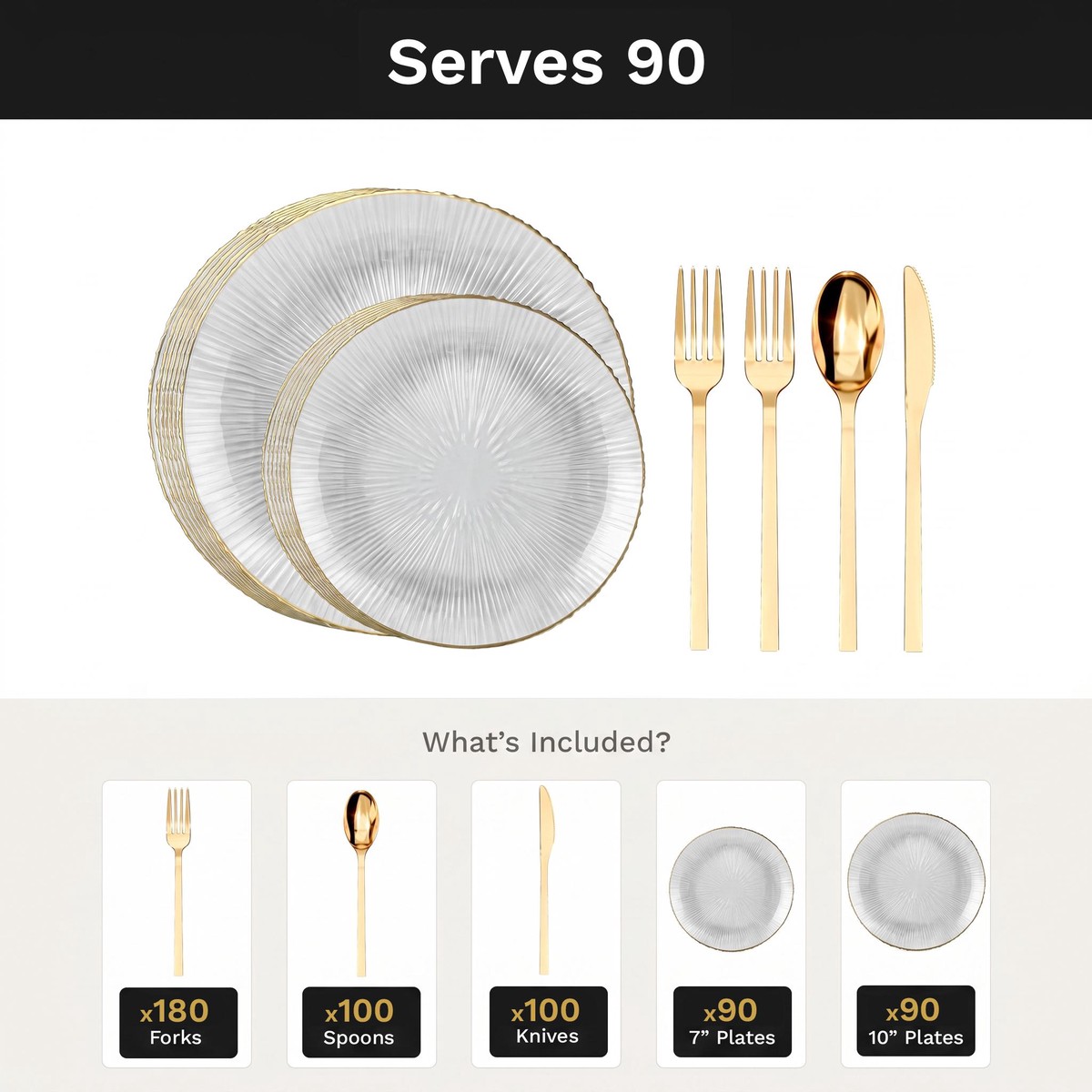 Clear Burst Deluxe Set | Plates & Gold Cutlery | Serves 90 - Default Title