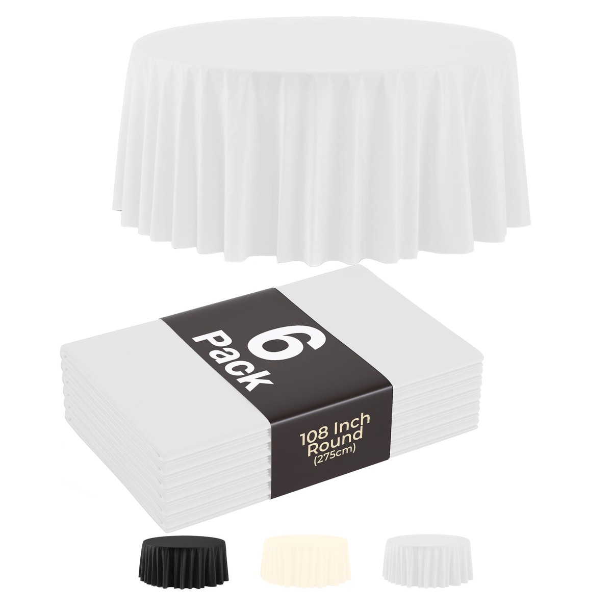 108 In. Premium Round White Plastic Table Covers | 6 Pack - Default Title