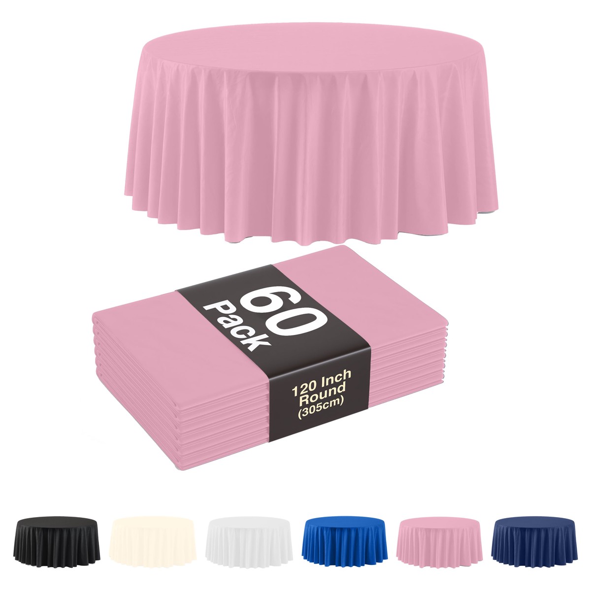 120 In. Premium Round Pink Plastic Table Covers | 60 Count - Default Title