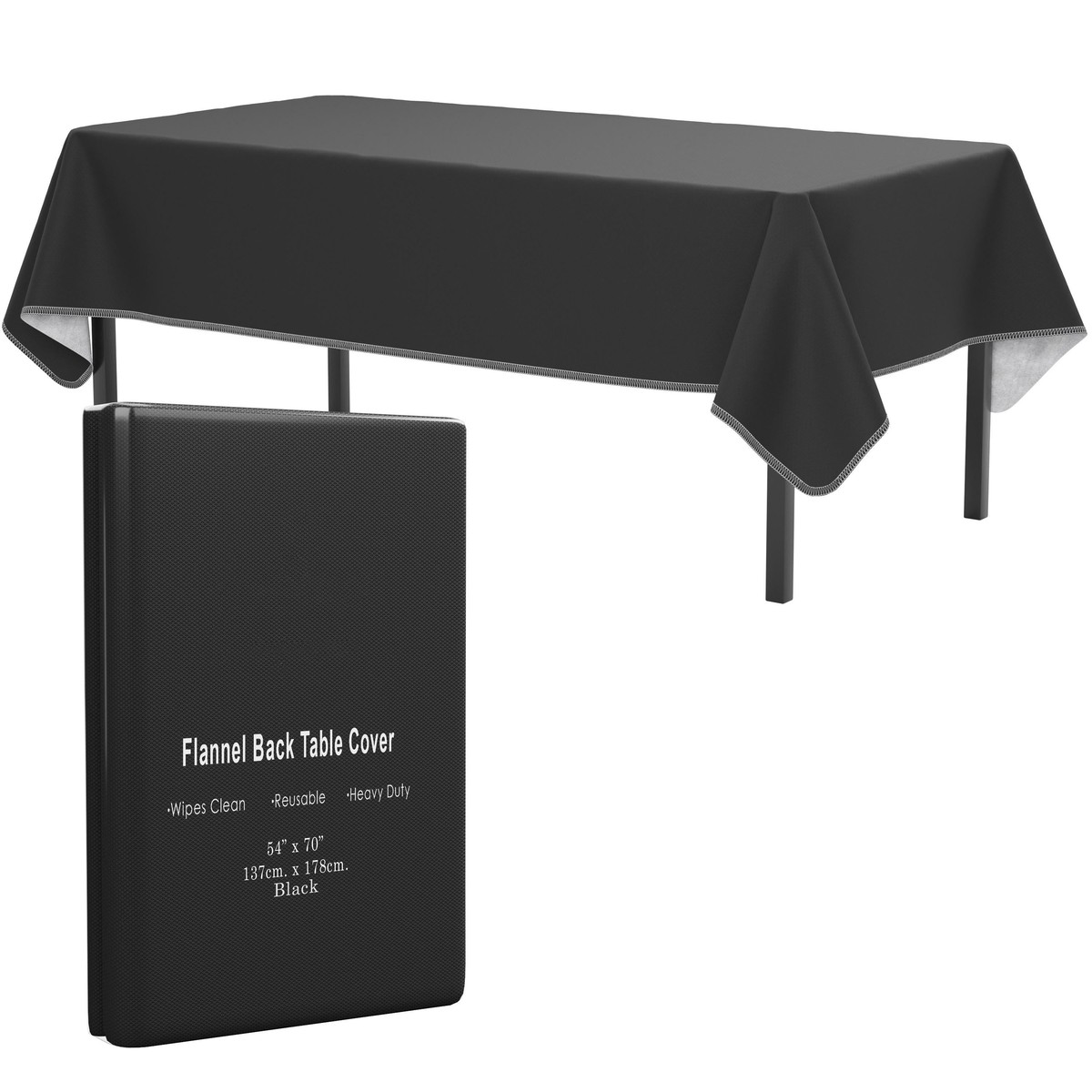 Black Flannel Backed Table Cover 54 In. x 70 In. | 2 Pack - Default Title