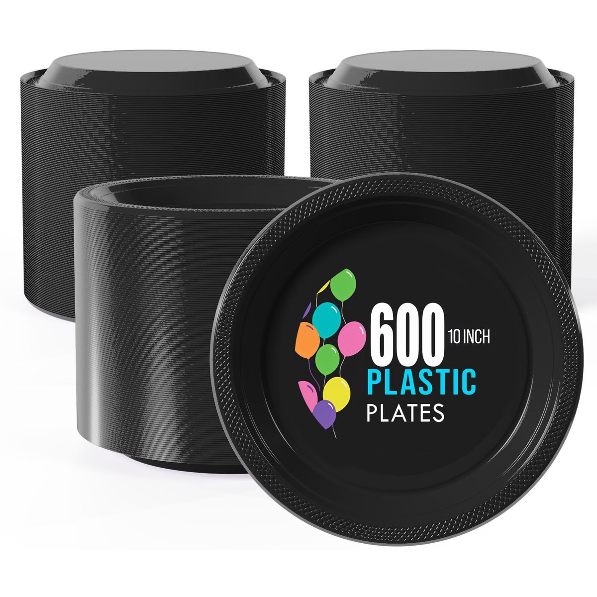 10 In. | Black Plastic Plates | 600 Count - Default Title