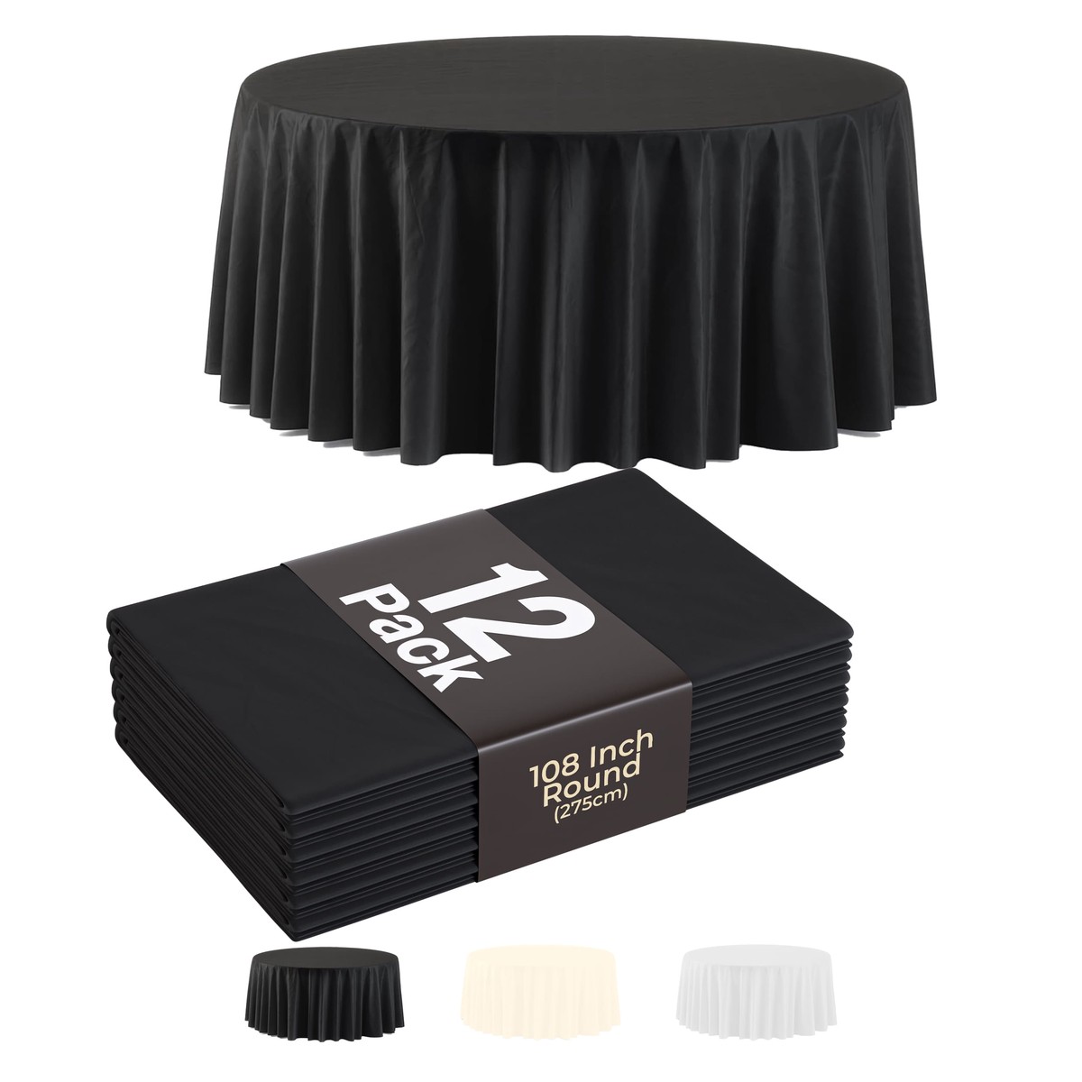 108 In. Premium Round Black Plastic Table Covers | 12 Pack - Default Title