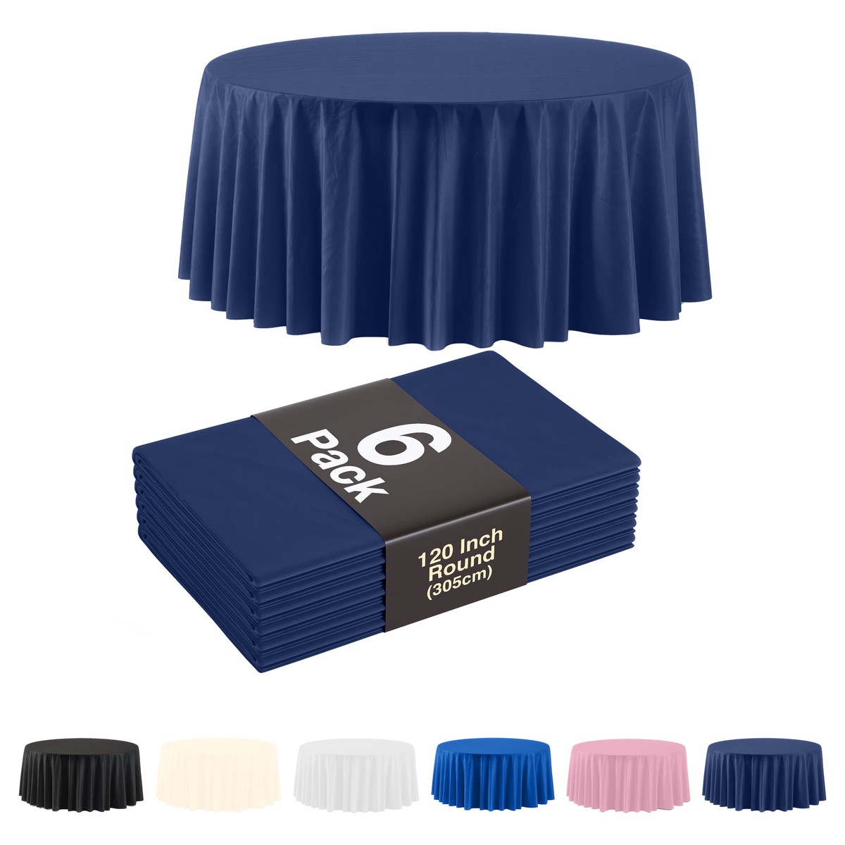 120 In. Premium Round Navy Plastic Table Covers | 6 Count - Default Title
