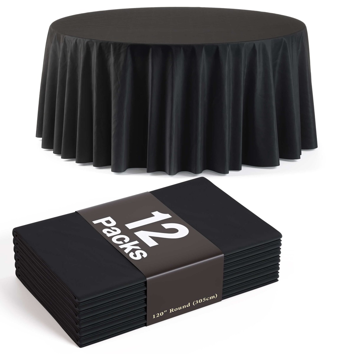 120 In. Premium Round Black Plastic Table Covers | 12 Count - Default Title