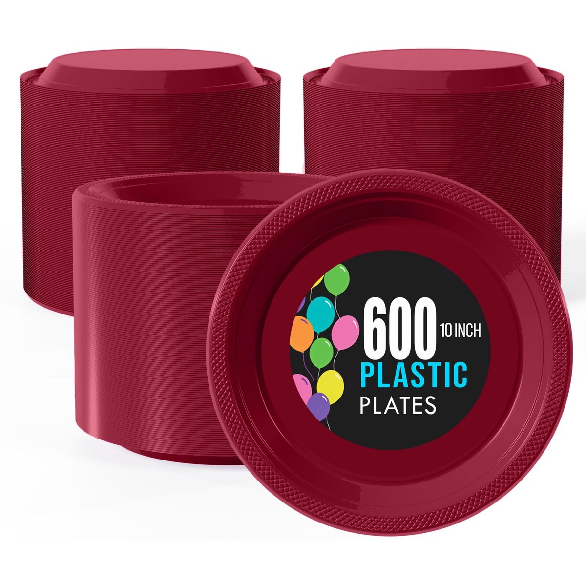 10 In. | Burgundy Plastic Plates | 600 Count - Default Title