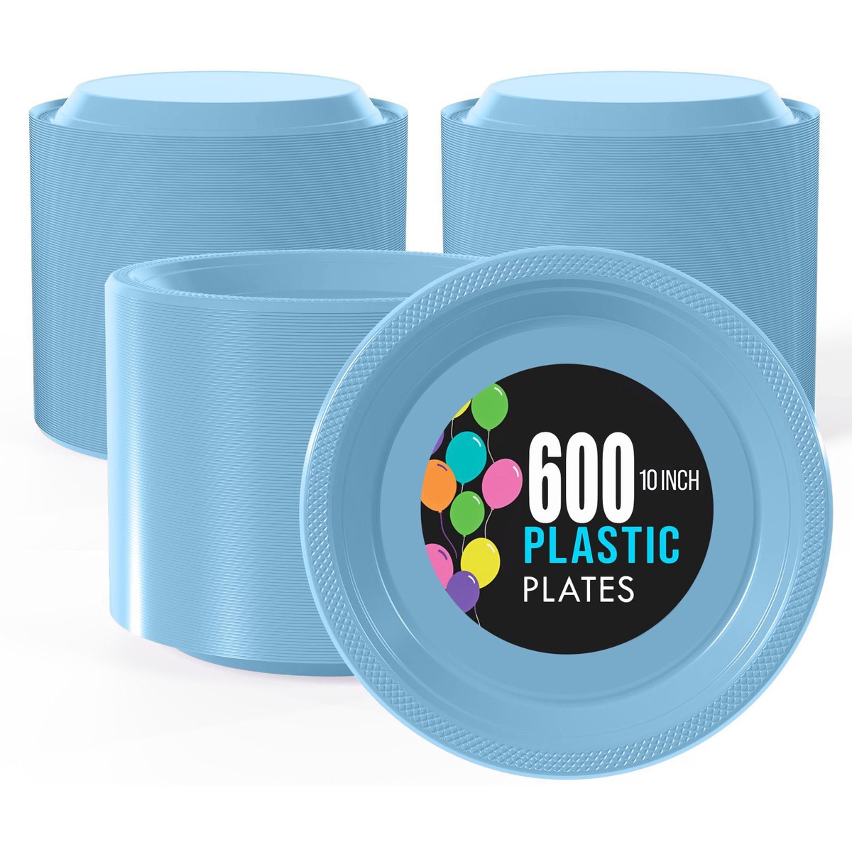 10 In. | Light Blue Plastic Plates | 600 Count - Default Title